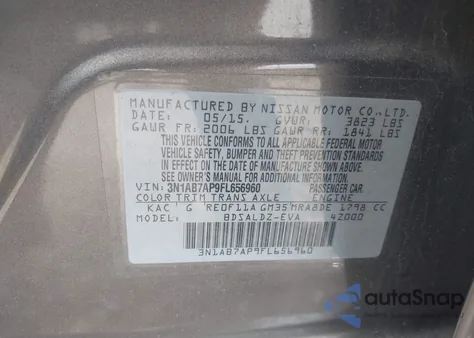 2015 Nissan Sentra S/Sv/Sr/Sl из США, поврежденный, VIN 3N1AB7AP9FL656960